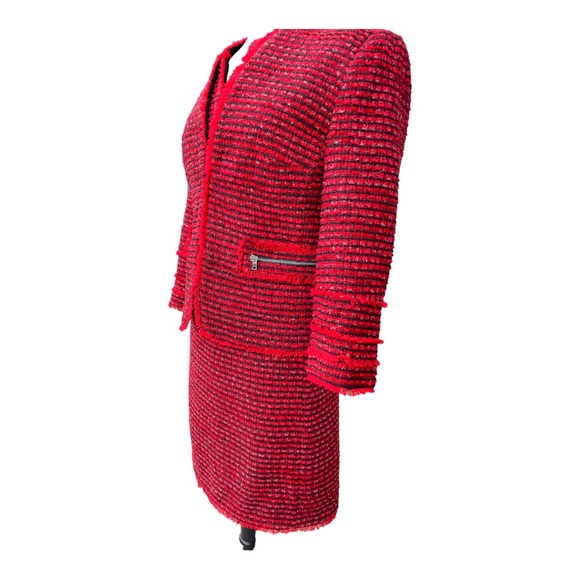 Ann Taylor red 2pc Set Sleeveless Shift Tweed Dress with Longsleeve Jacket - Picture 2 of 12